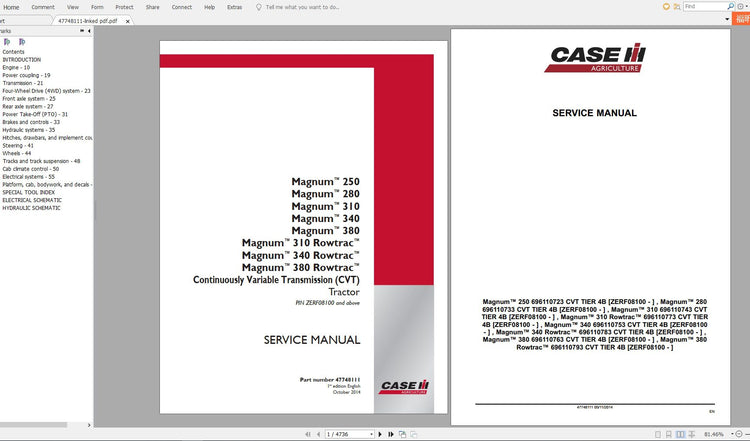Case IH Magnum 250, 280, 310 & 340 Rowtrac PST Tractor Service Manual PDF