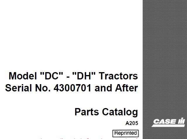 CASE IH Model DC–DH Tractors Parts Catalogue Manual PDF