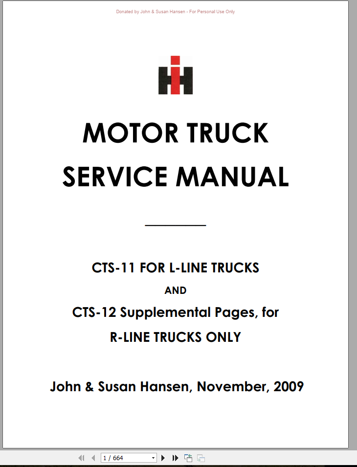 CASE IH MOTOR TRUCK CTS 11, 12 SERVICE MANUAL - PDF FILE