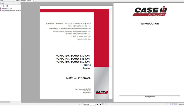 CASE IH PUMA 130, 130 CVT, 140,140 CVT, 160, 160 CVT TIER 4 TRACTOR SERVICE MANUAL - PDF FILE