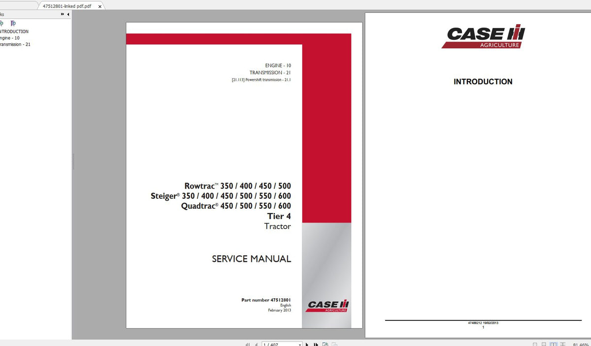 CASE IH ROWTRAC_STEIGER_QUADTRAC 350-400-450-500-550-600 TIER 4 TRACTORS SERVICE MANUAL - PDF FILE