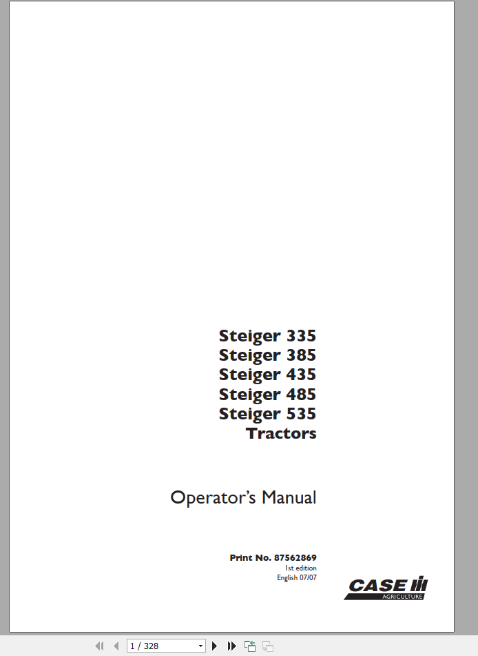 CASE IH Steiger 335, 385, 435, 485, 535 Tractor Operator Manual – PDF File