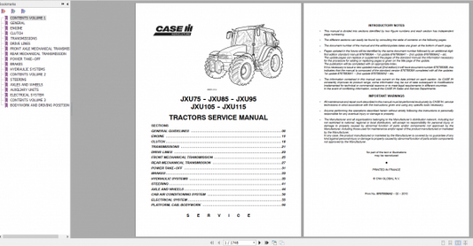 CASE IH JXU75 JXU85 JXU105 JXU115 Tractor Service Manual 87679936A2