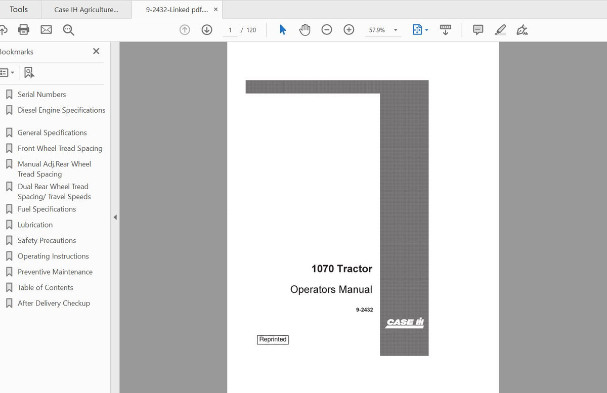 CASE IH Tractor 1070 Tractor, Prior to 8675001 Operator’s Manual 9-2432 – PDF File