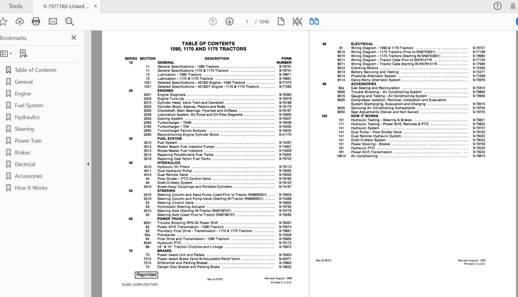 CASE IH TRACTOR 1090,1170,1175 COMPLETE SERVICE MANUAL 9-79771R0 - PDF FILE