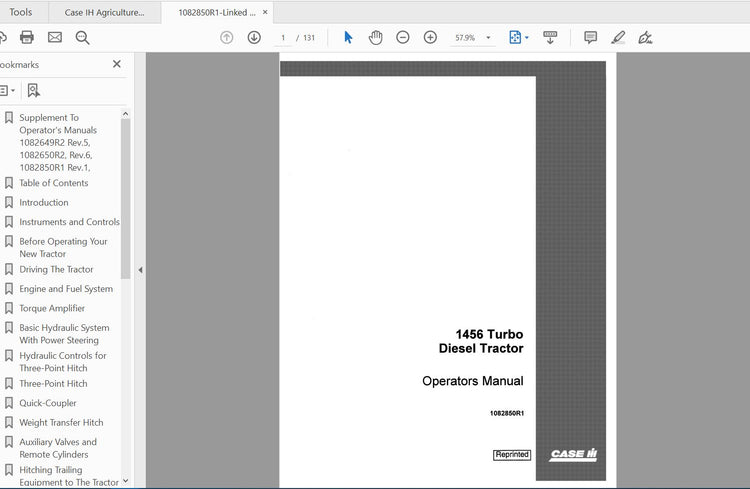 CASE IH Tractor 1456 Turbo Diesel Operator’s Manual 1082850R1 - PDF File