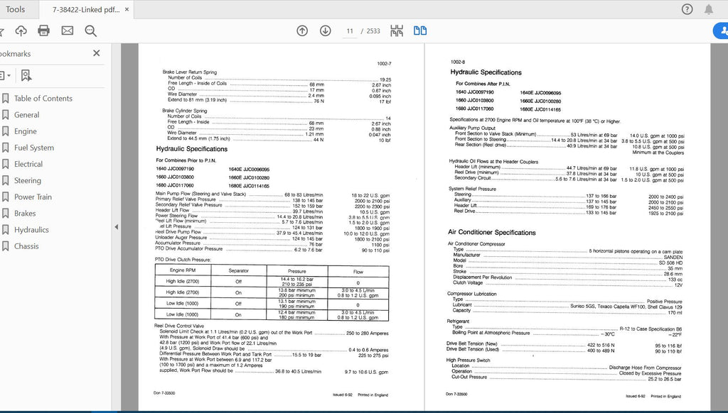 CASE IH TRACTOR 1640, 1660, 1680 COMBINE SERVICE MANUAL 7-38422 - PDF FILE