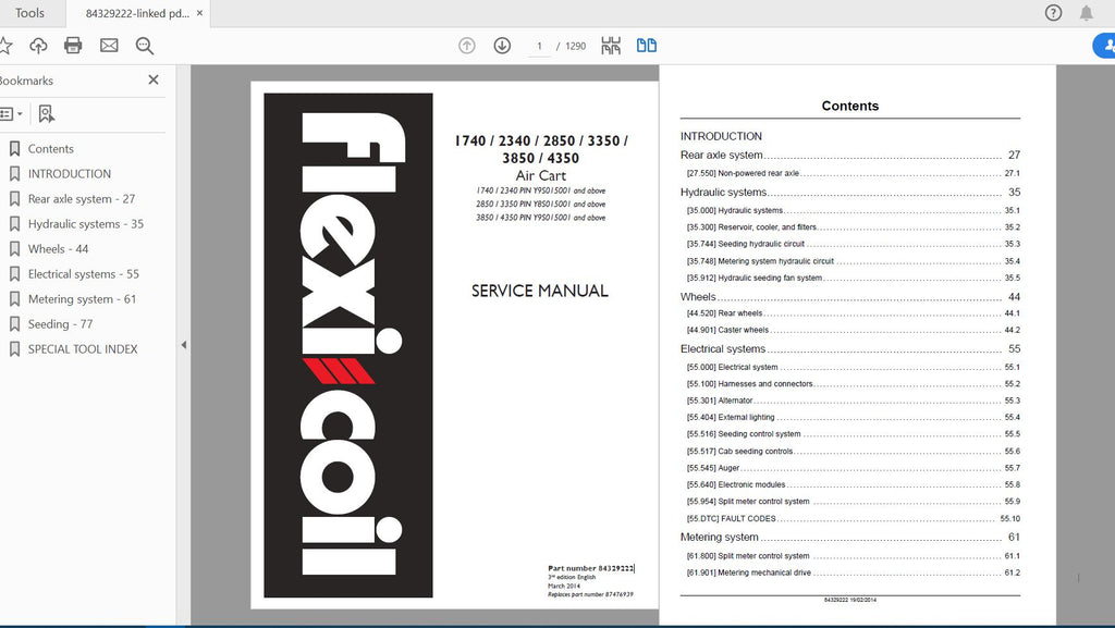 CASE IH TRACTOR 1740 – 2340, ABOVE, 2850 – 3350, ABOVE, 3850 – 4350 SERVICE MANUAL 84329222 - PDF FILE