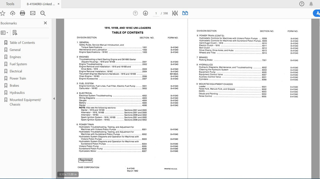 CASE IH TRACTOR 1816B, 1816C UNI-LOADER COMPLETE SERVICE MANUAL 8-41040R0 - PDF FILE