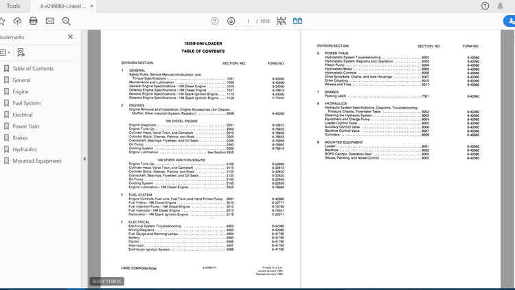 CASE IH TRACTOR 1835B UNI-LOADER COMPLETE SERVICE MANUAL 8-42080R0 - PDF FILE
