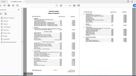CASE IH TRACTOR 1835B UNI-LOADER COMPLETE SERVICE MANUAL 8-42080R0 - PDF FILE