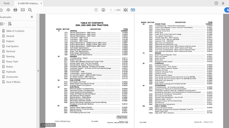 CASE IH TRACTOR 2094, 2294, 3294 COMPLETE SERVICE MANUAL 8-24851R0 - PDF FILE