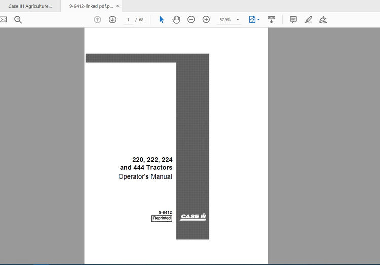 CASE IH TRACTOR 220, 222, 224, 444 OPERATOR’S MANUAL 9-6412 - PDF FILE