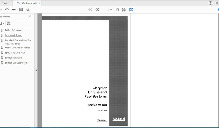 CASE IH TRACTOR 225 CHRYSLER ENGINE FUEL SYSTEM SERVICE MANUAL GSS-1474 - PDF FILE