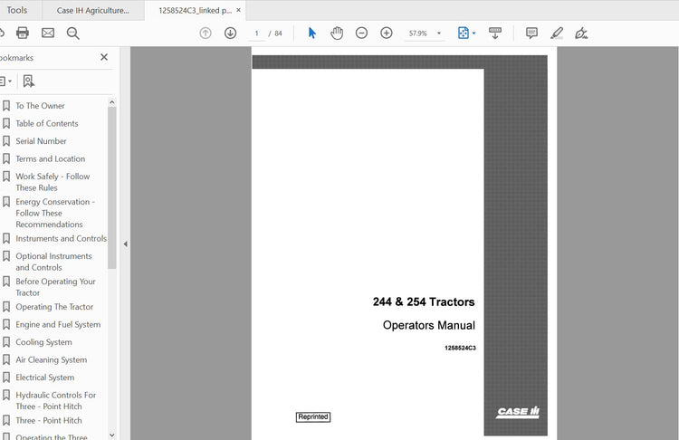 CASE IH Tractor 244, 254 Operator’s Manual 1258524C3 PDF File