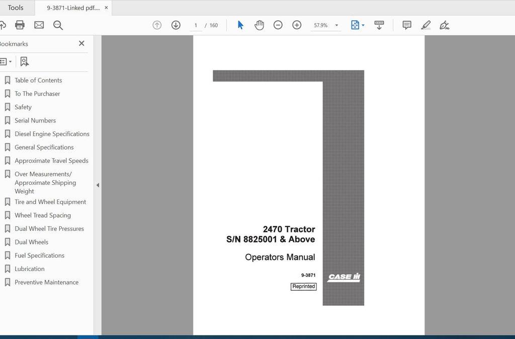 CASE IH TRACTOR 2470 SN8825001, ABOVE OPERATOR’S MANUAL 9-3871 - PDF FILE