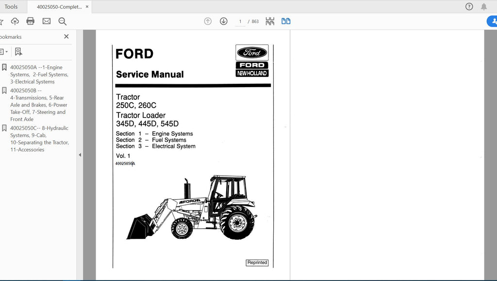CASE IH TRACTOR 250C, 260C, 345D, 445D, 545D (SET=3) COMPLETE SERVICE MANUAL 40025050 - PDF FILE