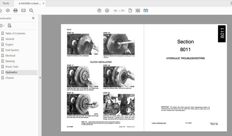 CASE IH TRACTOR 265 COMPLETE SERVICE MANUAL 8-94590R0 - PDF FILE
