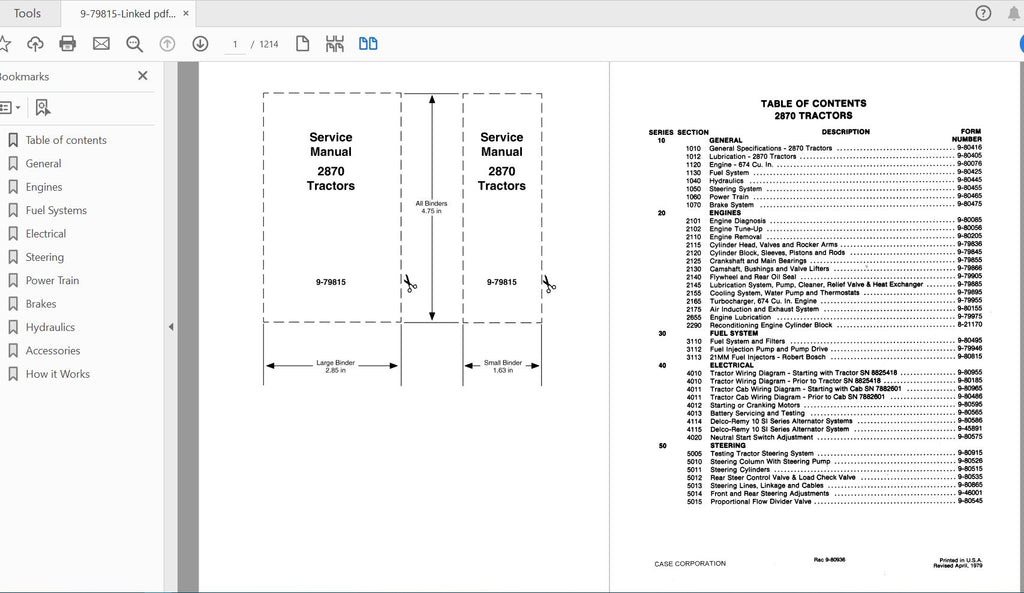 CASE IH TRACTOR 2870 COMPLETE SERVICE MANUAL 9-79815 - PDF FILE