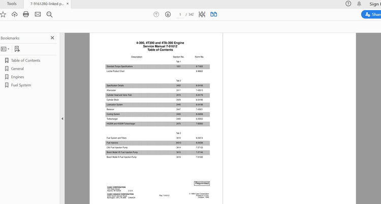 CASE IH Tractor 4-390, 4T-390, 4TA-390, 4391TA Engine Service Manual 7-91612R0 PDF File