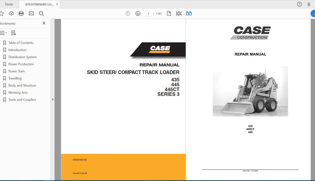 CASE IH TRACTOR 435,445,445CT SERIES 3 SKID STEERCOMPACT TRACK SERVICE MANUAL 87634768NAR0 - PDF FILE