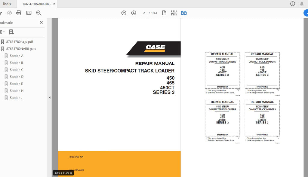 CASE IH TRACTOR 450,465,450CT SERIES 3 SKID STEERCOMPACT TRACK LOADER-TIBD SERVICE MANUAL 87634780NAR0 - PDF FILE