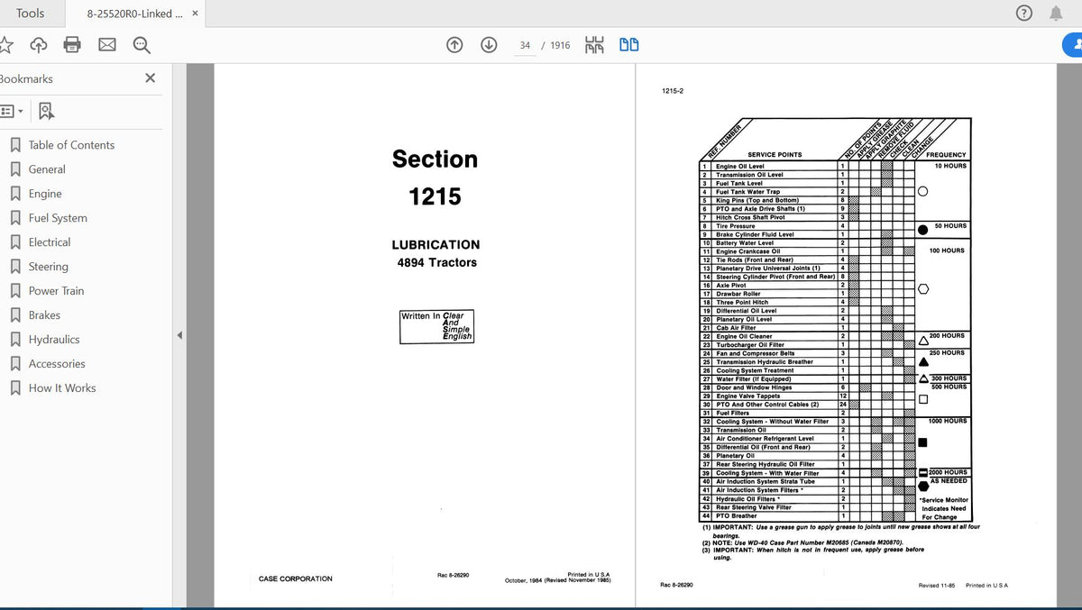 CASE IH TRACTOR 4894 COMPLETE SERVICE MANUAL 8-25520R0 - PDF FILE