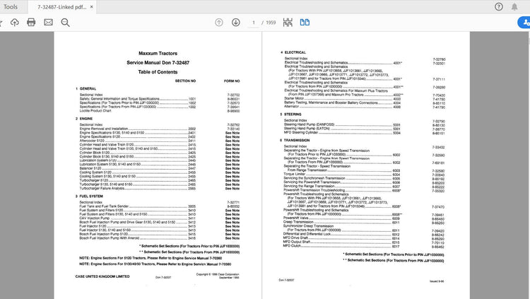 CASE IH TRACTOR 5100 SERIES MAXXUM SERVICE MANUAL 7-32487 - PDF FILE
