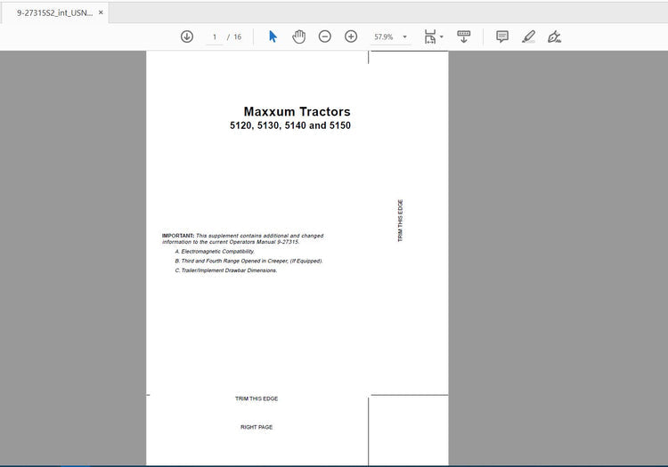 CASE IH TRACTOR 5120, 5130, 5140 AND 5150 OPERATOR’S MANUAL 9-27315S2 - PDF FILE