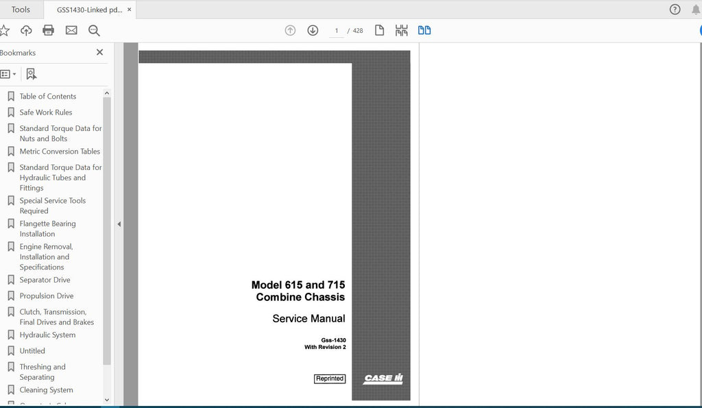 CASE IH TRACTOR 615 715,453 – CHASSIS COMBINE SERVICE MANUAL GSS1430 - PDF FILE
