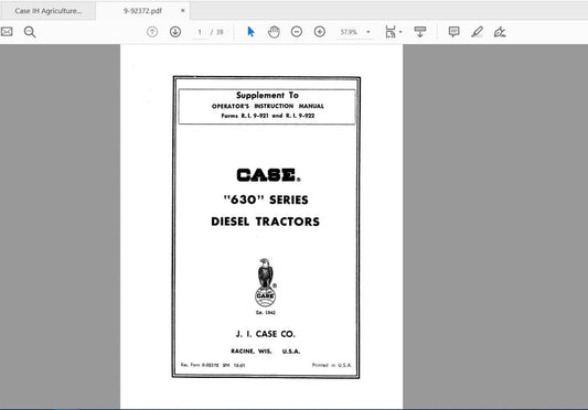 CASE IH 630 Series Diesel Tractors Operator’s Manual Supplement 9-92372 PDF