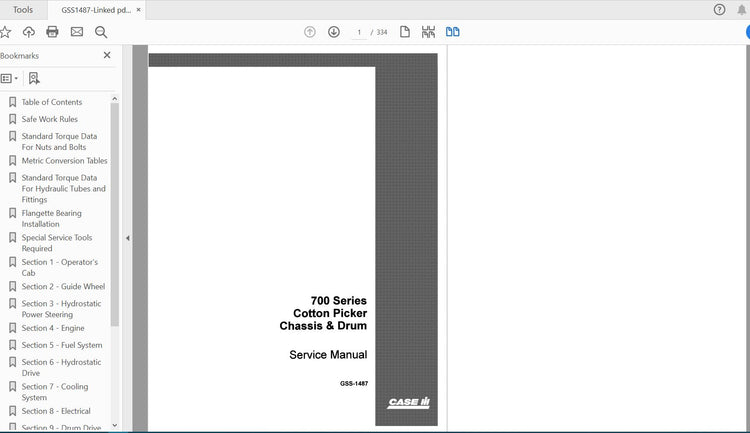 CASE IH TRACTOR 700 SERIES COTTONPICKER COMPLETE SERVICE MANUAL GSS1487 - PDF FILE