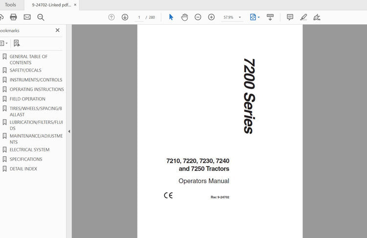 CASE IH TRACTOR 7210, 7220, 7230, 7240, 7250 – EUROPEAN MODEL 9-24702 OPERATOR MANUAL - PDF FILE