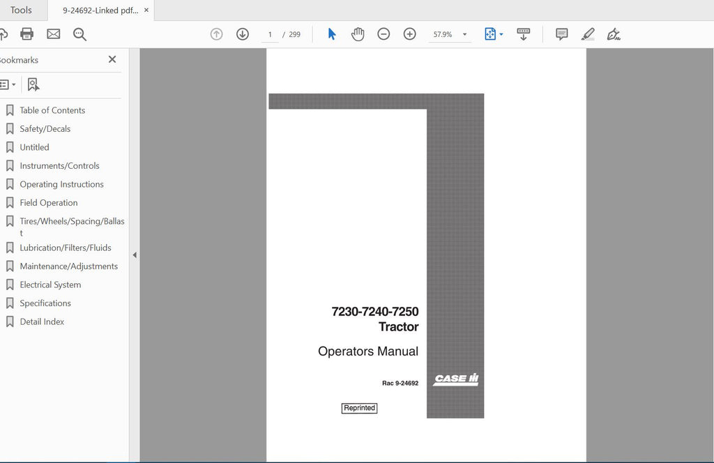 CASE IH TRACTOR 7230, 7240, 7250 – NORTH AMERICAN 9-24692 OPERATOR MANUAL - PDF FILE