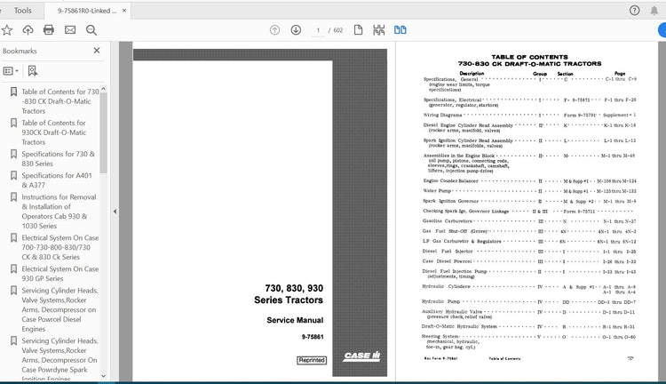 CASE IH Tractor 730, 830, 930 Draft-O-Matic Service Manual 9-75861 – PDF File