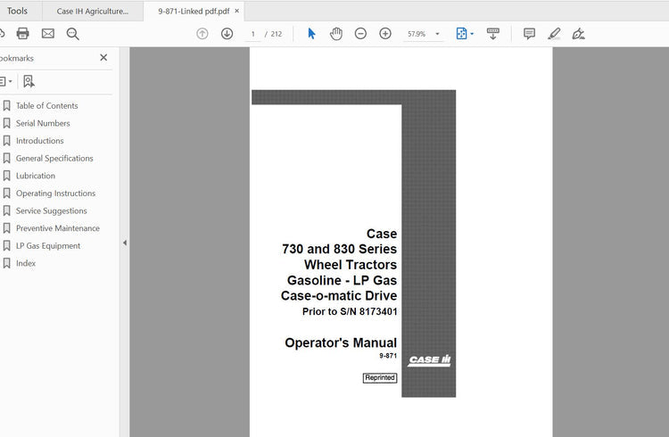 CASE IH Tractor 730, 830 Series Gasoline Wheel Operator’s Manual 9-871 PDF File