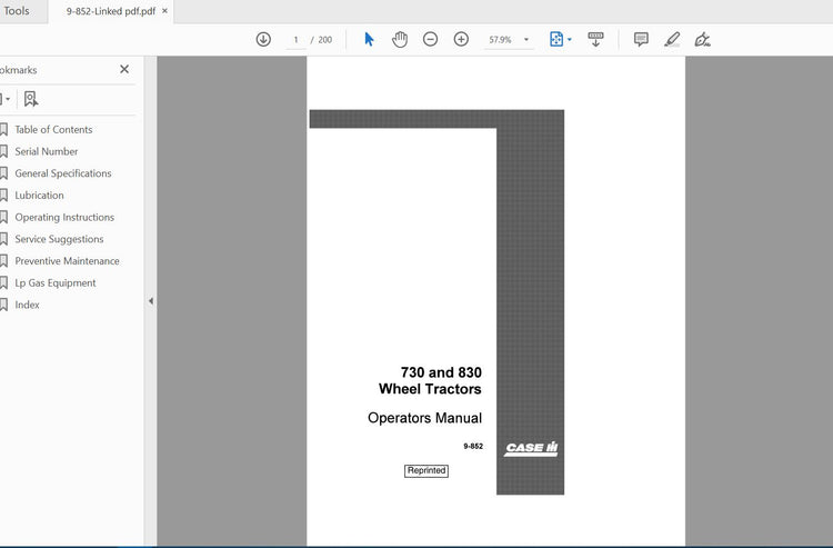 CASE IH Tractor 730, 830 Wheel Operator’s Manual 9-852 PDF File