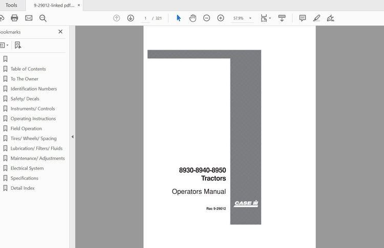 CASE IH TRACTOR 8930, 8940, 8950 - 9-29012 OPERATOR’S MANUAL - PDF FILE