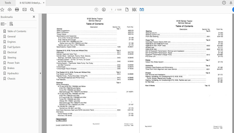 CASE IH TRACTOR 9100 SERIES R COMPLETE PUMA WILDCAT BEARCAT, COUGAR SERVICE MANUAL 8-92722R0 - PDF FILE