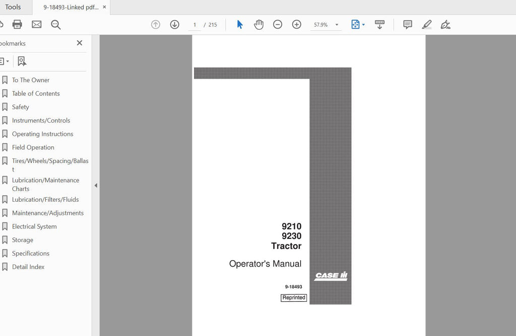 CASE IH TRACTOR 9210, 9230 - 9-18493 OPERATOR’S MANUAL - PDF FILE