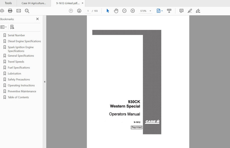 CASE IH Tractor 930CK (Western Special) Operator’s Manual 9-1612 – PDF File