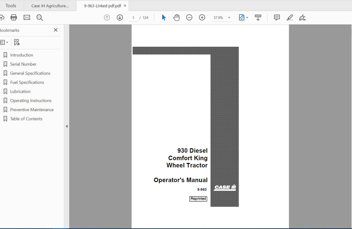 CASE IH TRACTOR 930 DIESEL WHEEL OPERATOR’S MANUAL 9-963 - PDF FILE