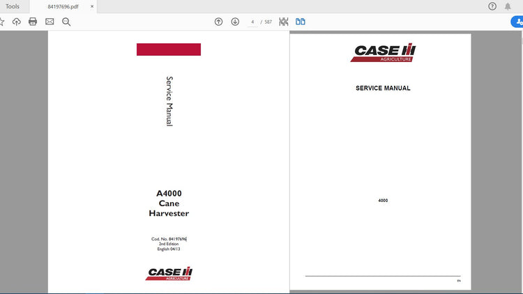 CASE IH TRACTOR A4000 CANE HARVESTER SERVICE MANUAL 84197696 - PDF FILE