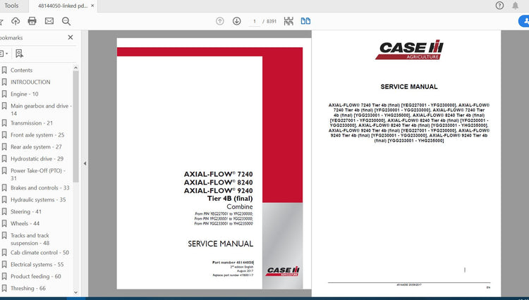 CASE IH Axial-Flow 7240, 8240 & 9240 Tier 4B Combine Service Manual 48144050 PDF
