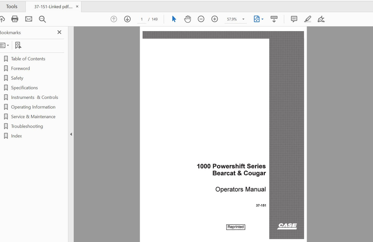 CASE IH TRACTOR BEARCAT AND COUGAR 1000 PWRSHIFT SERIES - 37-151 OPERATOR’S MANUAL - PDF FILE