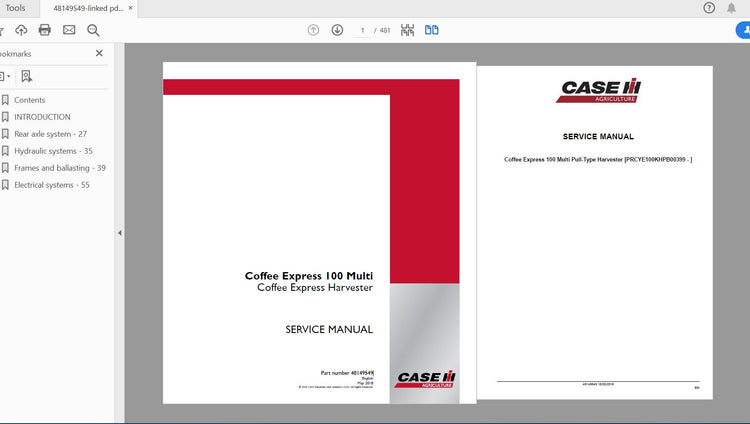 CASE IH TRACTOR COFFEE EXPRESS 100 MULTI COFFEE EXPRESS HARVESTER SERVICE MANUAL 48149549 - PDF FILE