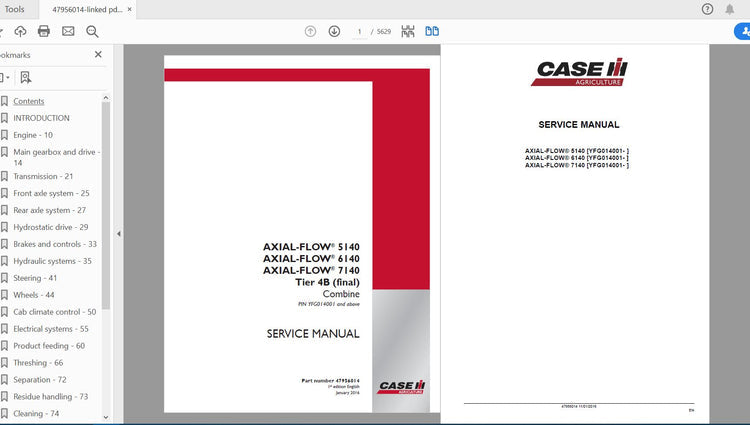 CASE IH TRACTOR COMPLETE – AXIAL-FLOW 5140, 6140, 7140 TIER 4B (FINAL) COMBINE SERVICE MANUAL 47956014 - PDF FILE