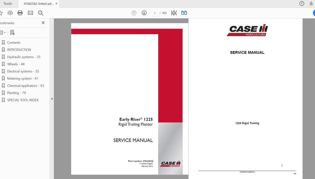 CASE IH TRACTOR COMPLETE – EARLY RISER 1225 RIGID TRAILING PLANTER SERVICE MANUAL 47682582 - PDF FILEGID TRAILING PLANTER SERVICE MANUAL 47682582 - PDF FILE