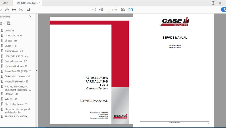 CASE IH TRACTOR COMPLETE – FARMALL 40B, FARMALL 50B TIER 3 COMPACT SERVICE MANUAL 47698302 - PDF FILE