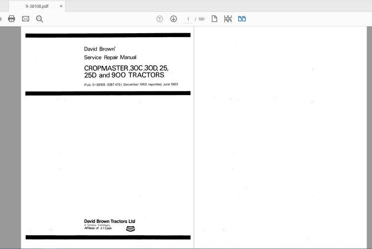 CASE IH Tractor Cropmaster 30C, 30D, 25, 25D, 900 Service Manual 9-38108 – PDF File